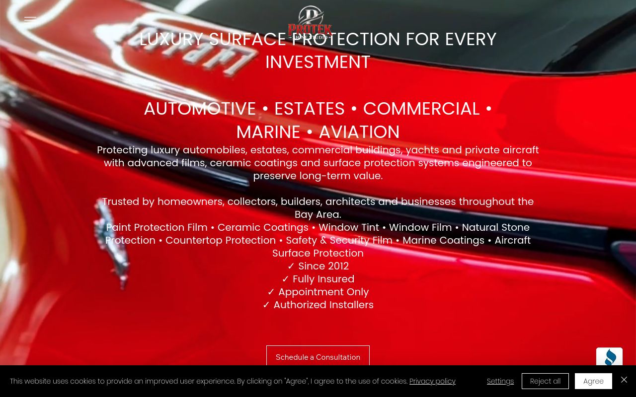 Homepage of Protek Shine Studio - PPF - Wraps - Tint's website