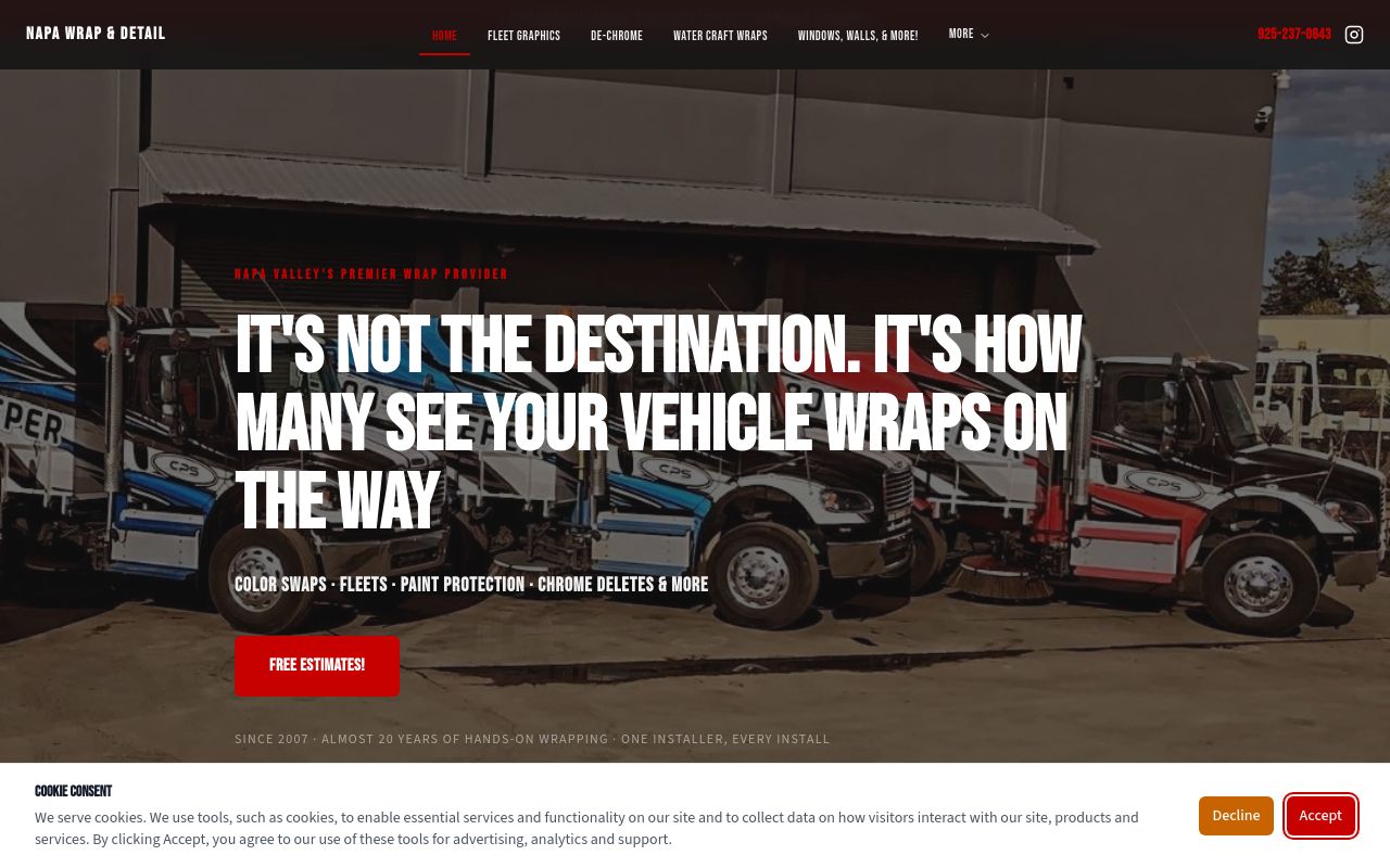 Homepage of Napa Wrap & Detail's website