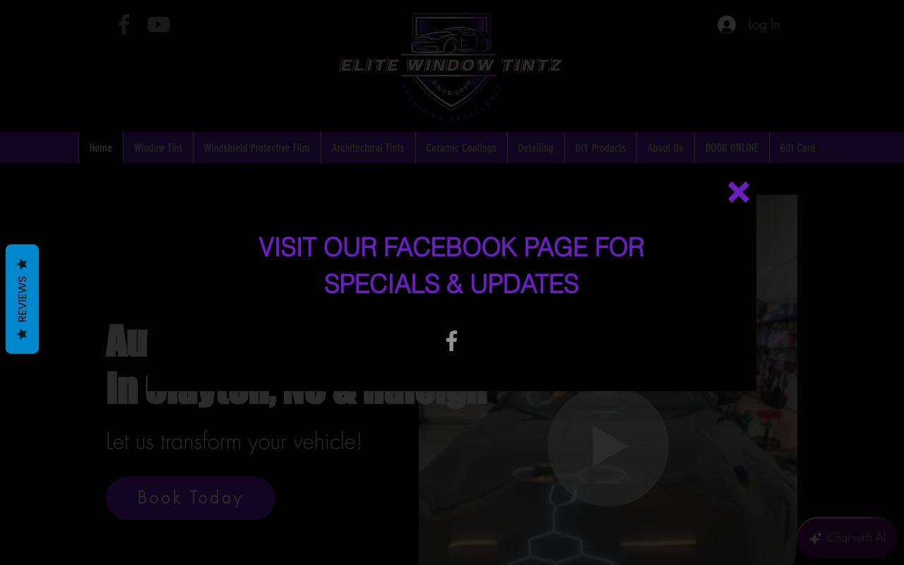Homepage of Elite Window Tintz's website