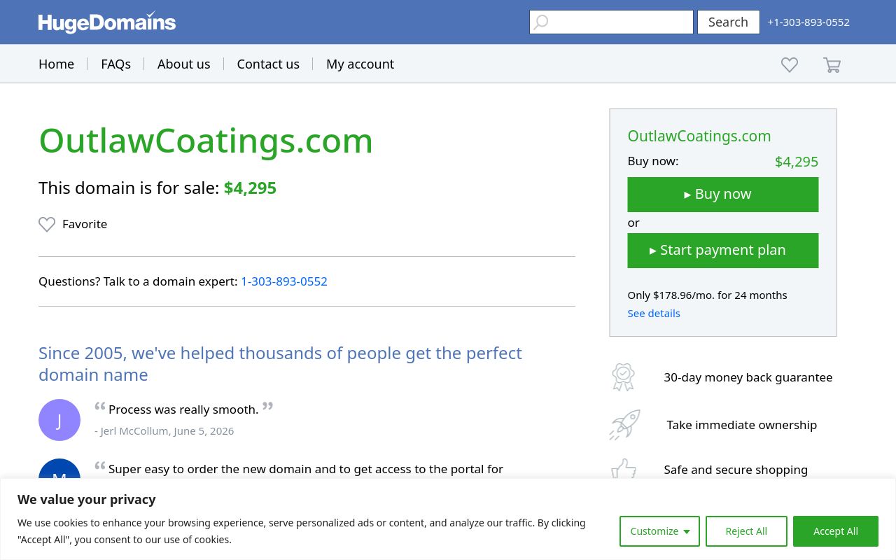 Homepage of Outlaw Coatings, LLC - Ceramic Coating, Paint Protection Film & Window Tinting's website