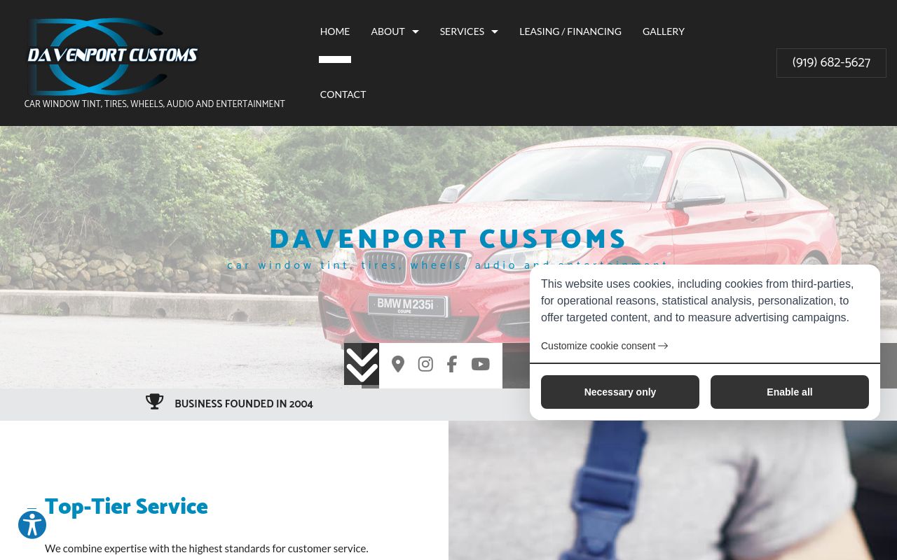 Homepage of Davenport Customs's website