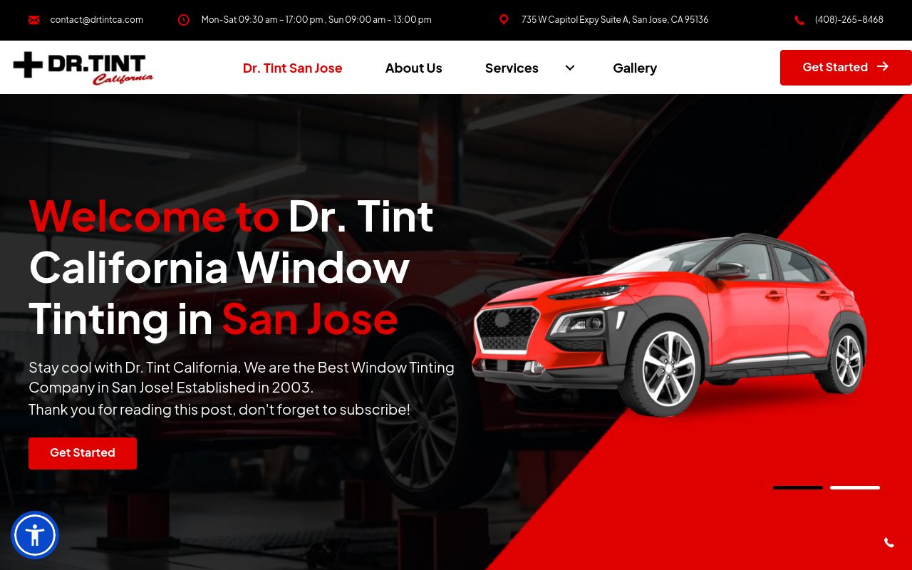Homepage of Dr. Tint California Window Tinting's website