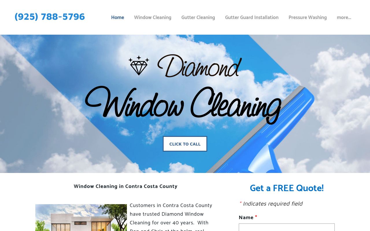 Homepage of Diamond Window Cleaning's website