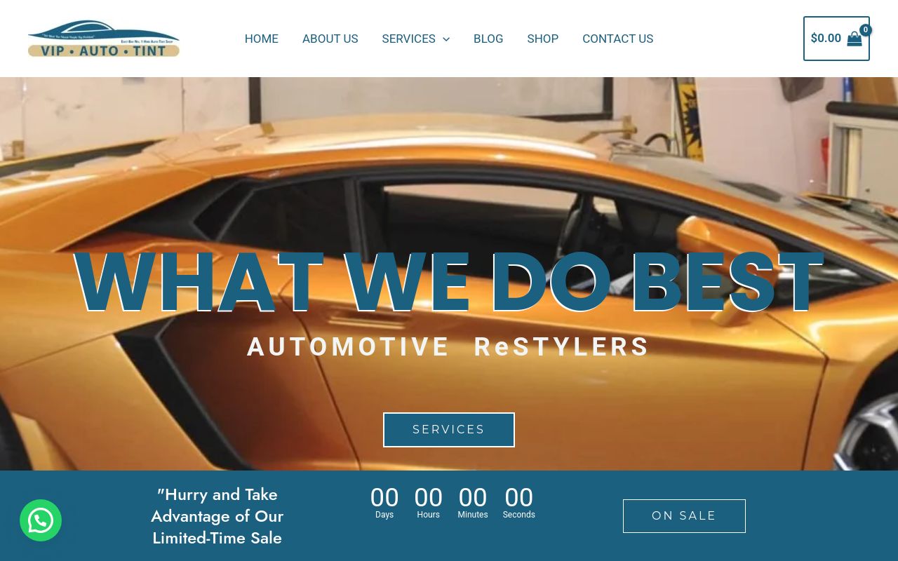 Homepage of V.I.P. AUTO TINT's website