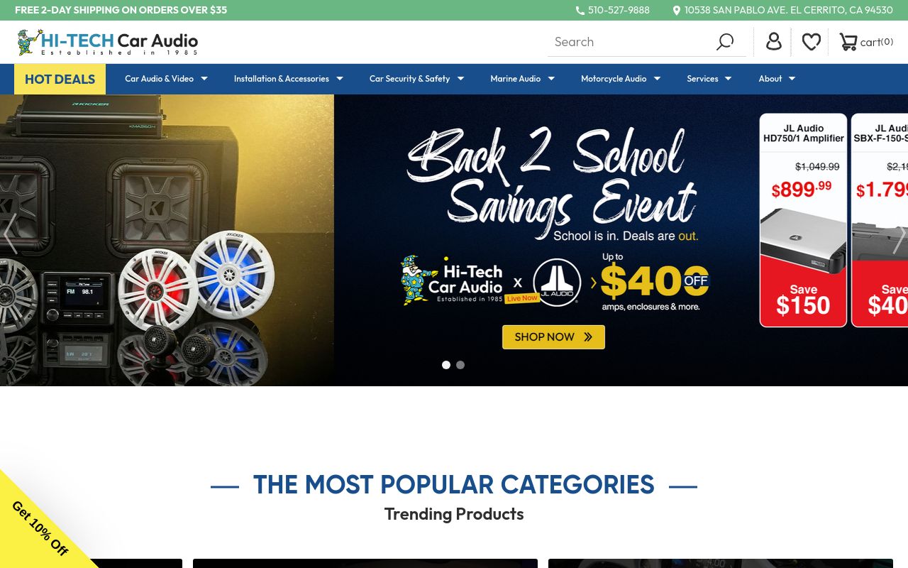 Homepage of HI Tech Car Audio's website