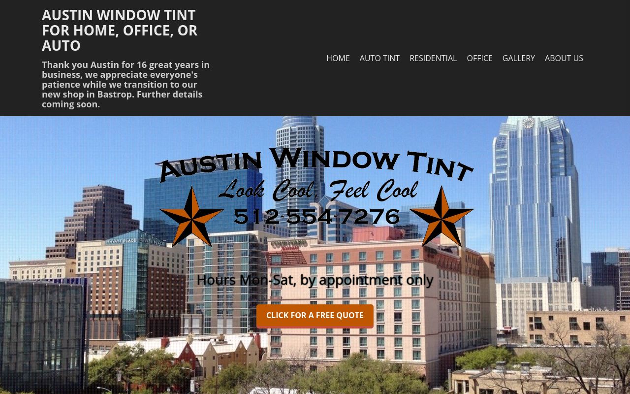 Homepage of Austin Window Tint's website