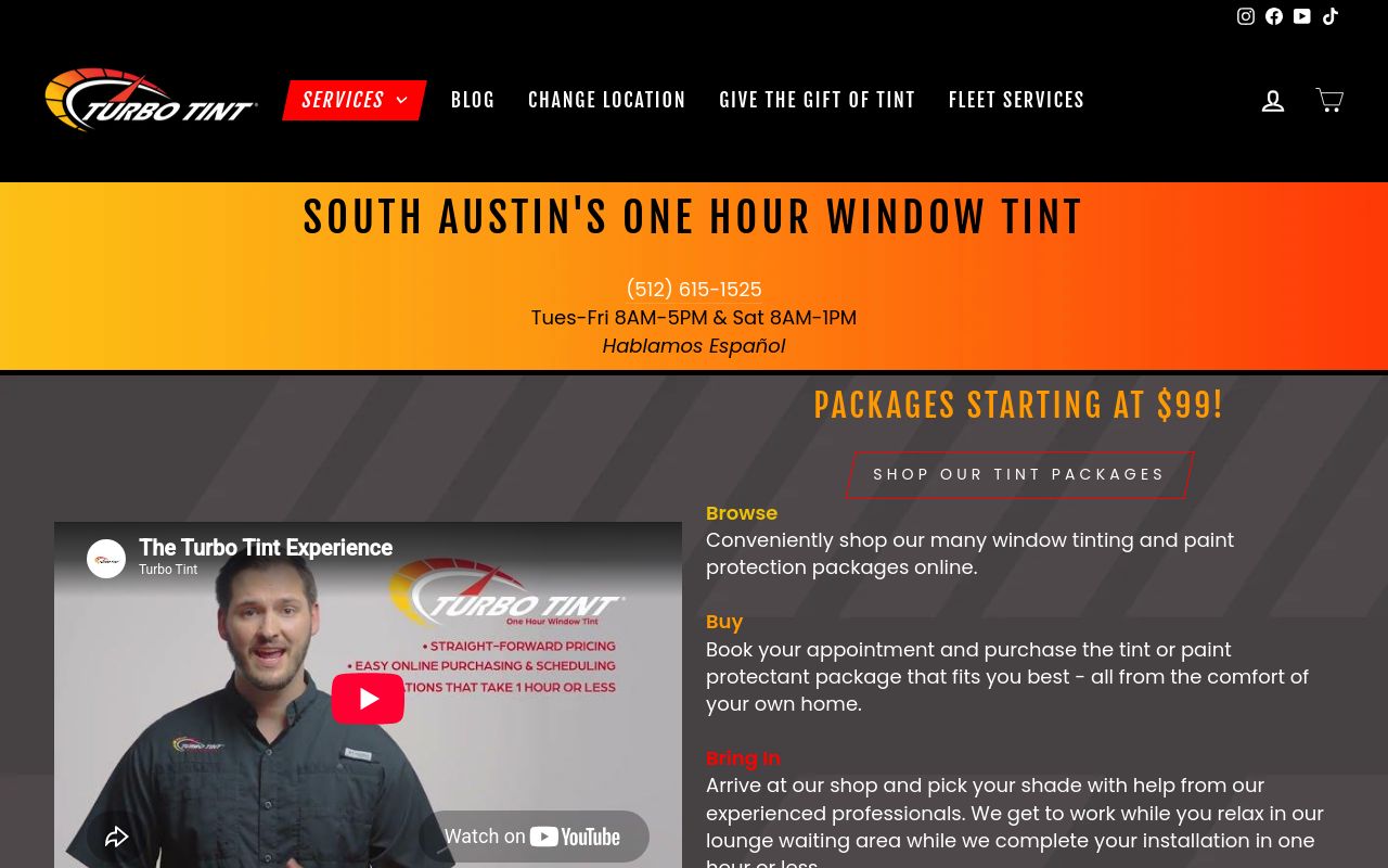 Homepage of Turbo Tint's website