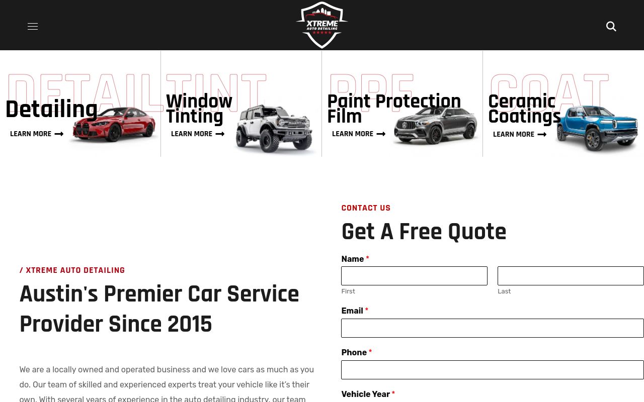 Homepage of Xtreme Auto Detail's website