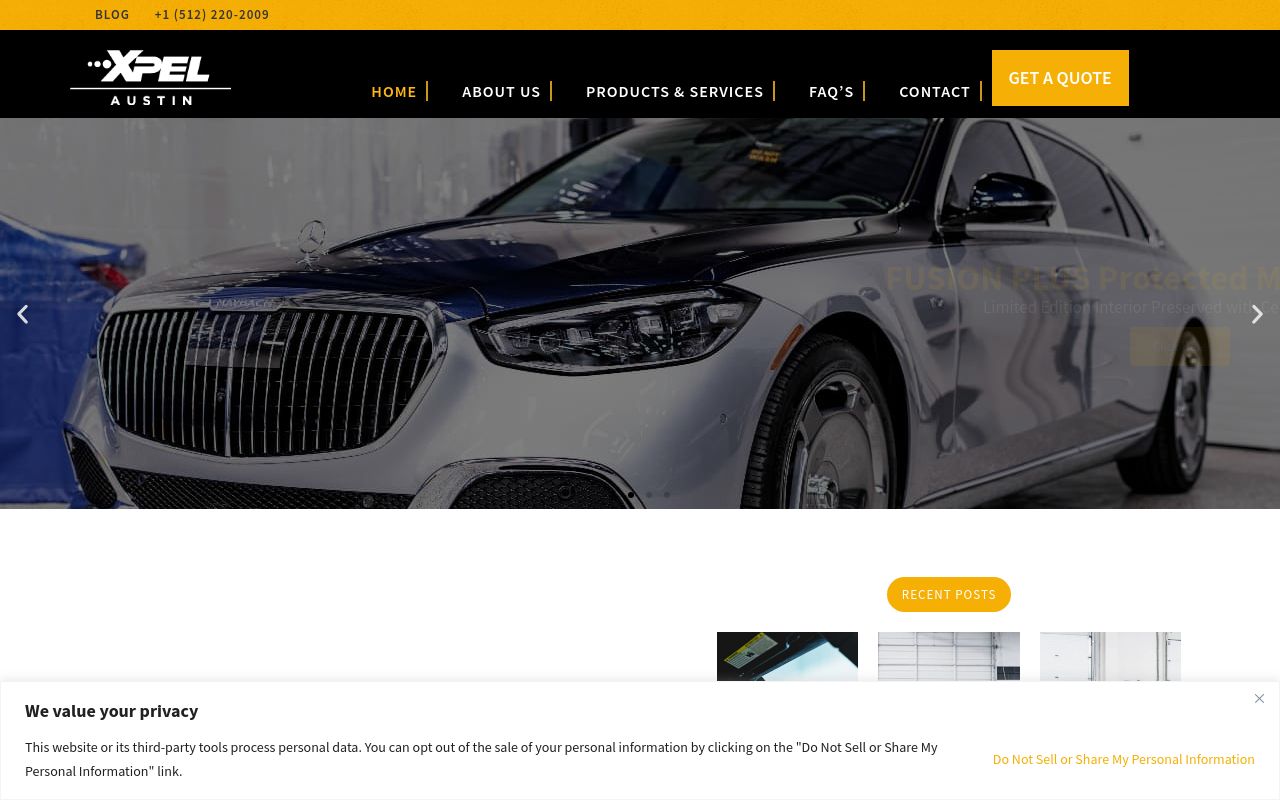 Homepage of XPEL Austin's website