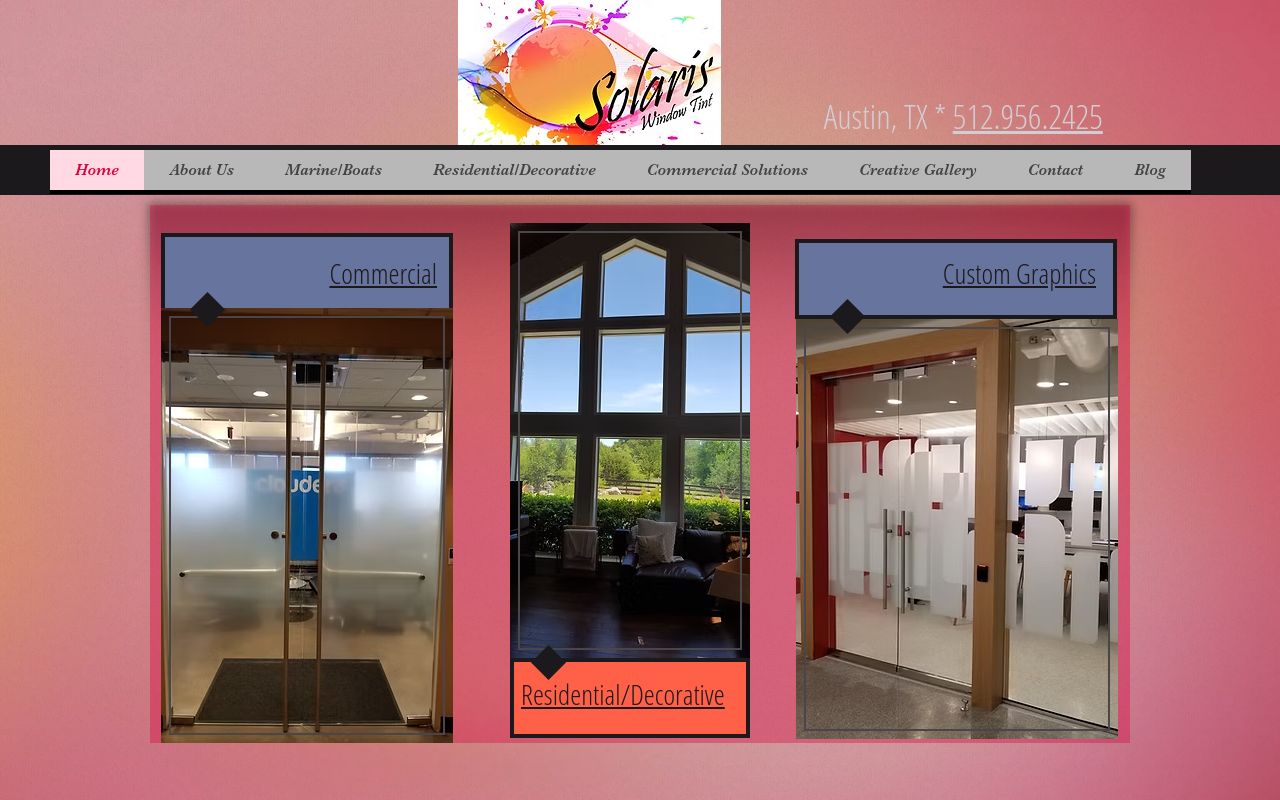 Homepage of Solaris Window Tinting's website