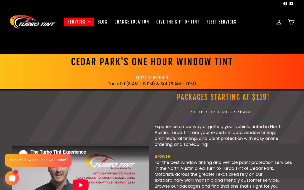 Homepage of Turbo Tint's website