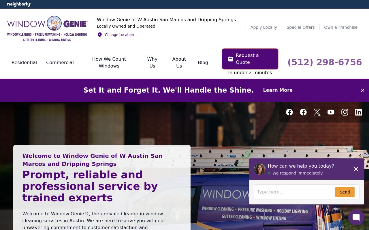 Homepage of Window Genie of W Austin San Marcos and Dripping Springs's website