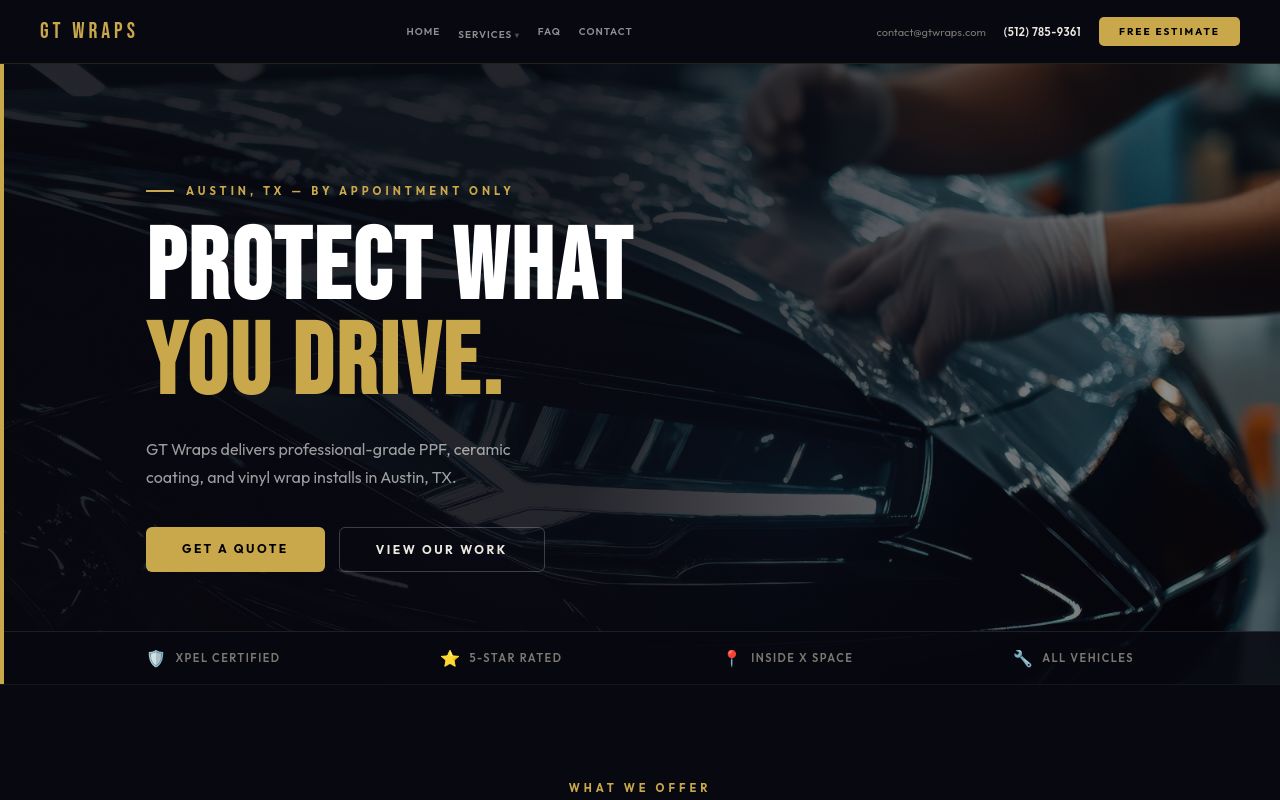 Homepage of GT Wraps & PPF's website