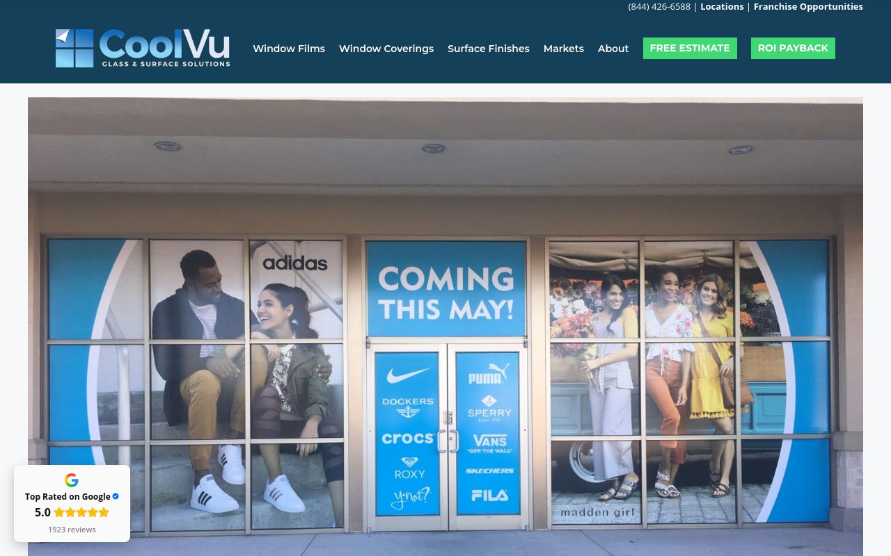 Homepage of CoolVu - Commercial & Home Window Tint's website