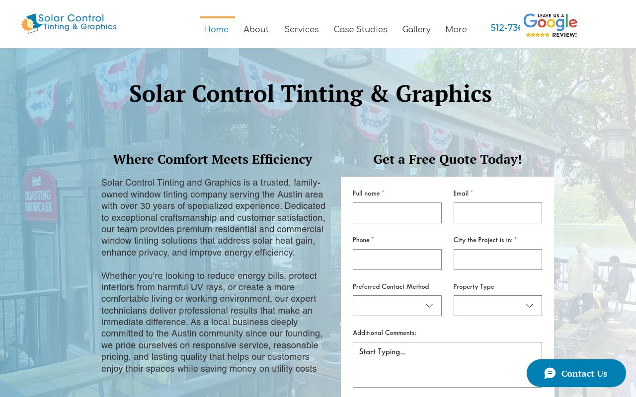 Homepage of Solar Control Tinting & Graphics's website