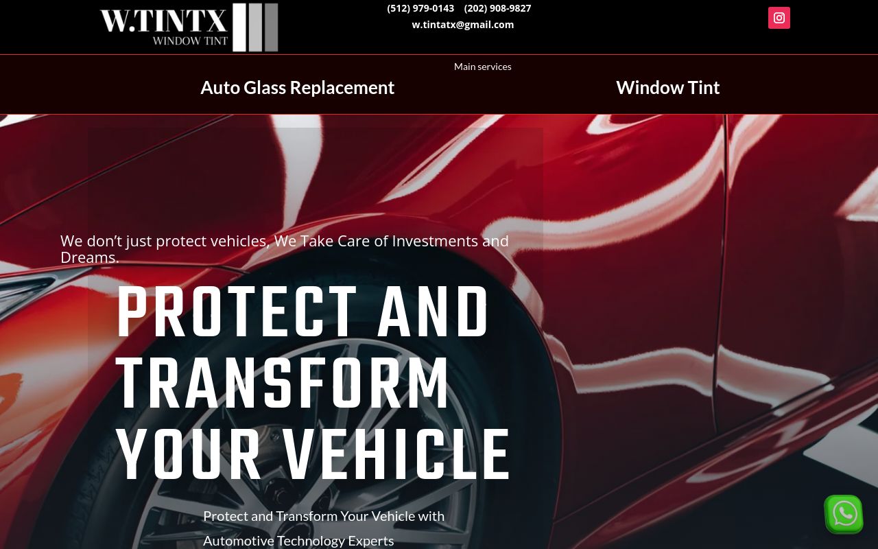 Homepage of W Tint X - Car Window Tinting's website