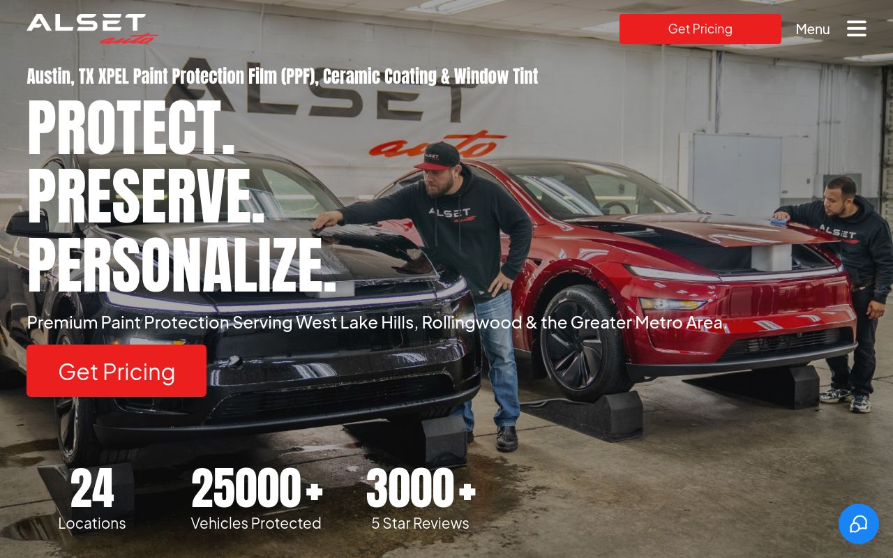 Homepage of ALSET Auto's website