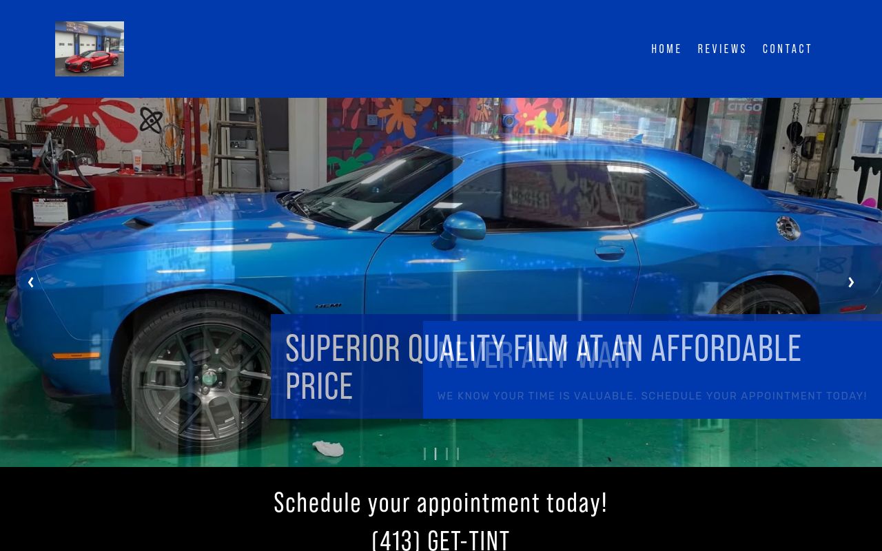 Homepage of 413 PRO TINT's website