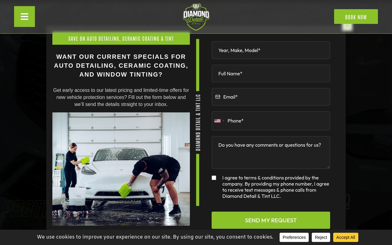Homepage of Diamond Detail & Tint LLC's website