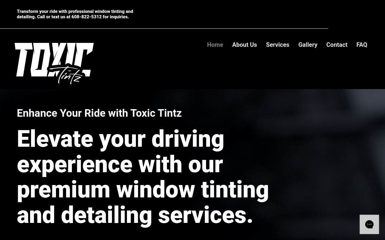 Homepage of Toxic Tintz's website
