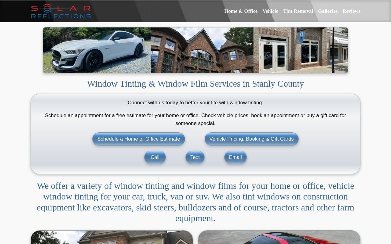 Homepage of Solar Reflections Window Tinting's website