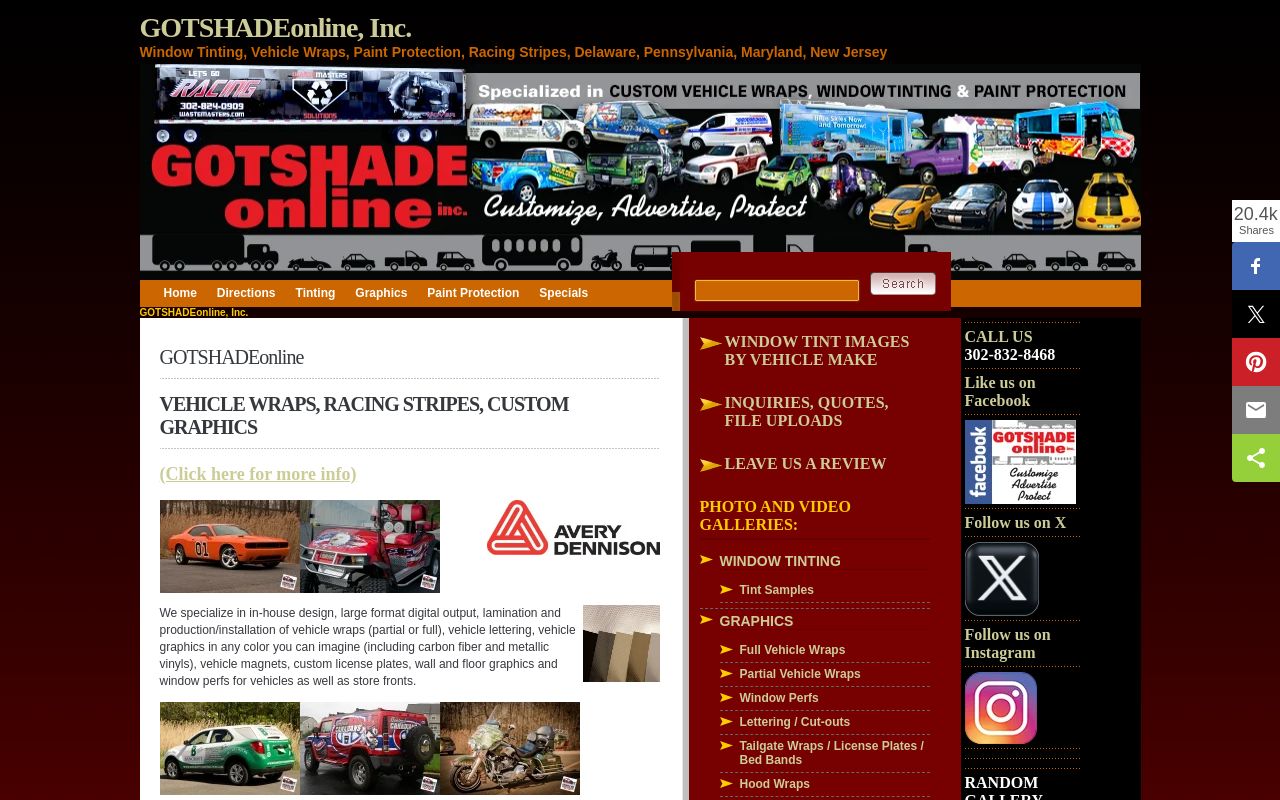 Homepage of GOTSHADEonline Dba FormulaOne Tinting and Graphics's website
