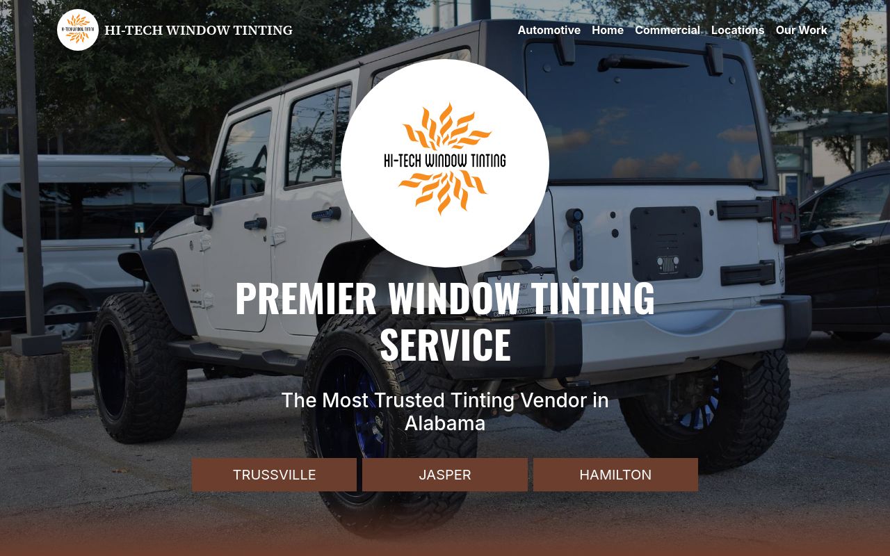 Homepage of Hi-Tech Glass Tinting's website