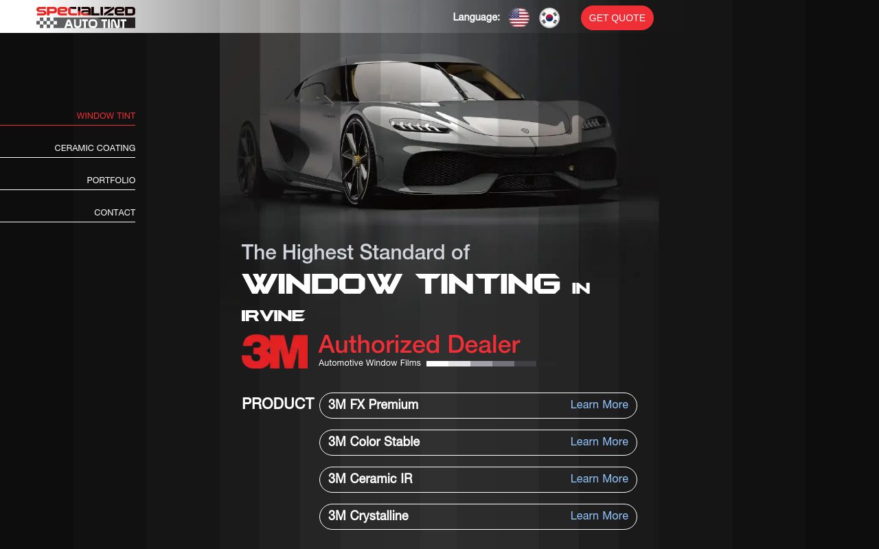 Homepage of Specialized Auto Tint's website