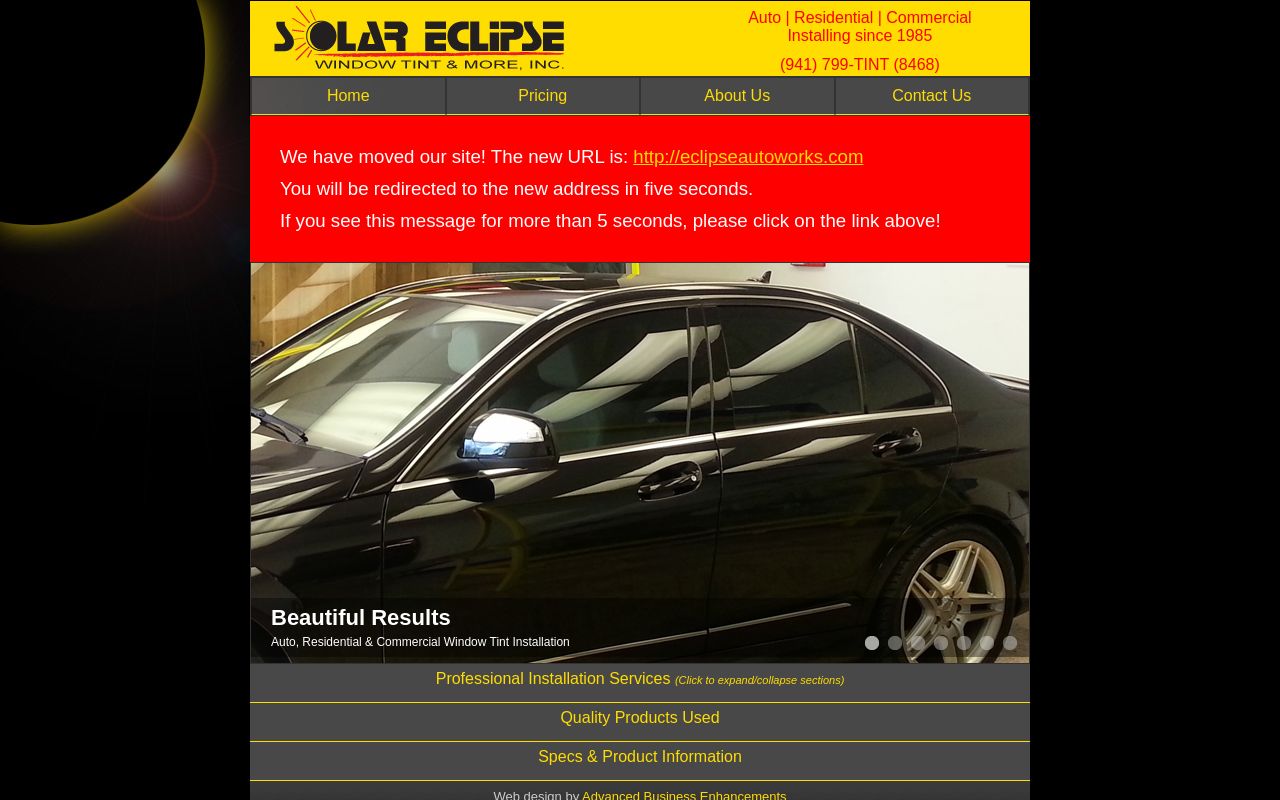 Homepage of Total Eclipse LLC's website