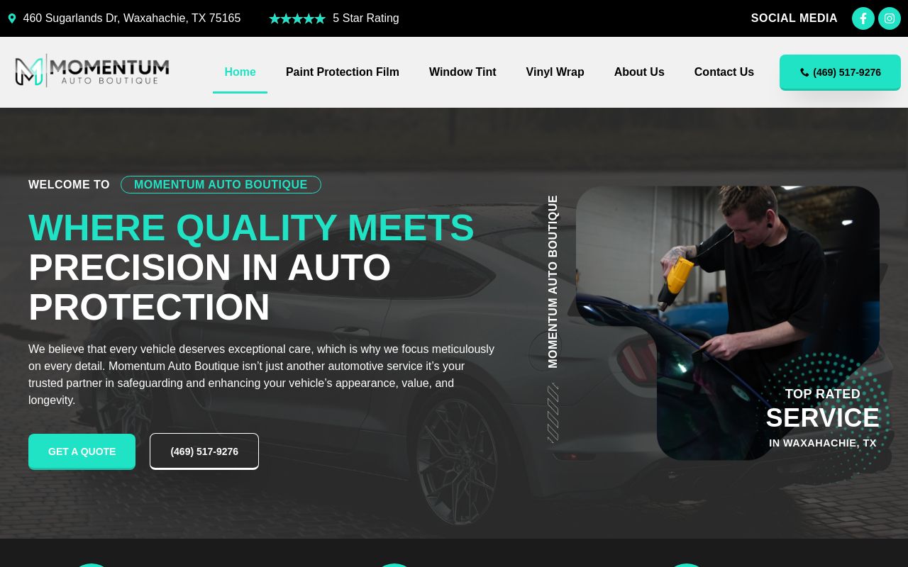 Homepage of Momentum Auto Boutique's website
