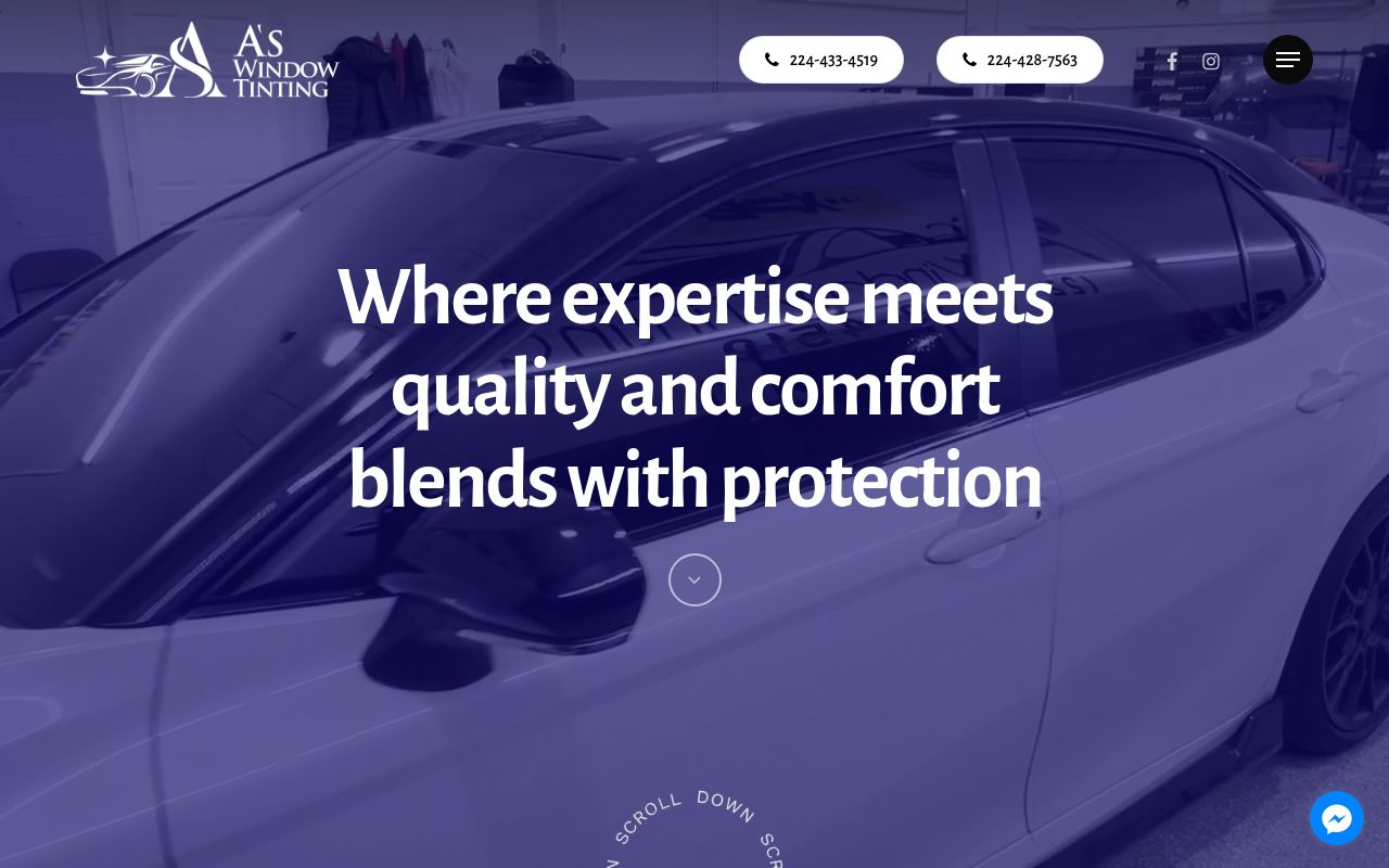 Homepage of A's Window Tinting's website