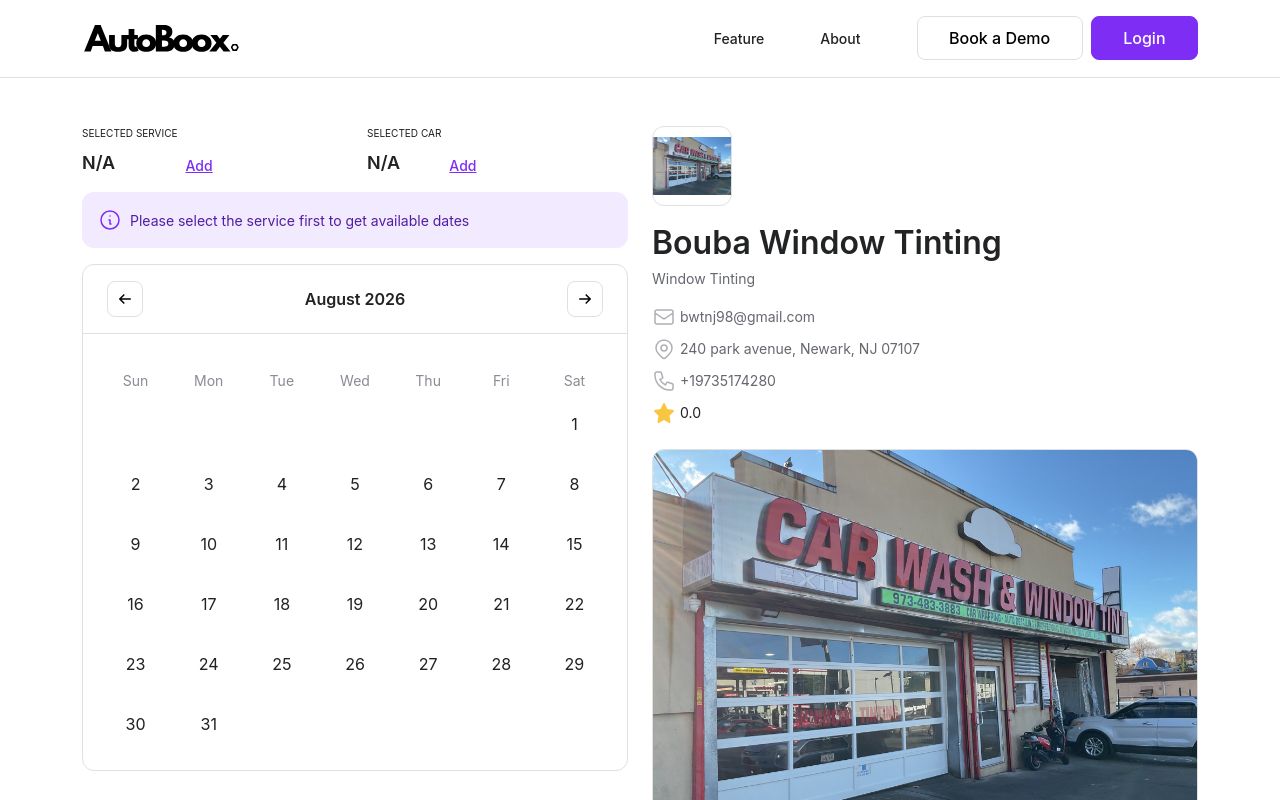 Homepage of Bouba Window Tinting's website